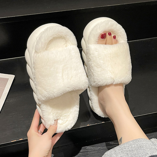 秋冬季时尚厚底防滑毛毛绒棉拖鞋