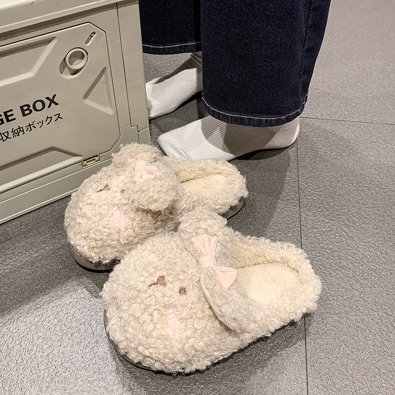 可爱蝴蝶结兔子包跟棉鞋