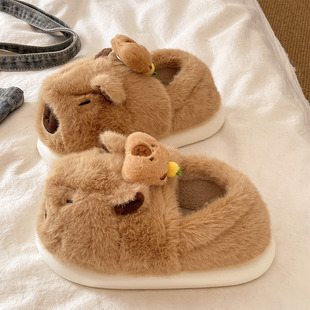 宿舍防滑厚底室内居家加绒保暖可爱小熊包跟棉鞋 毛毛棉拖鞋 女冬季