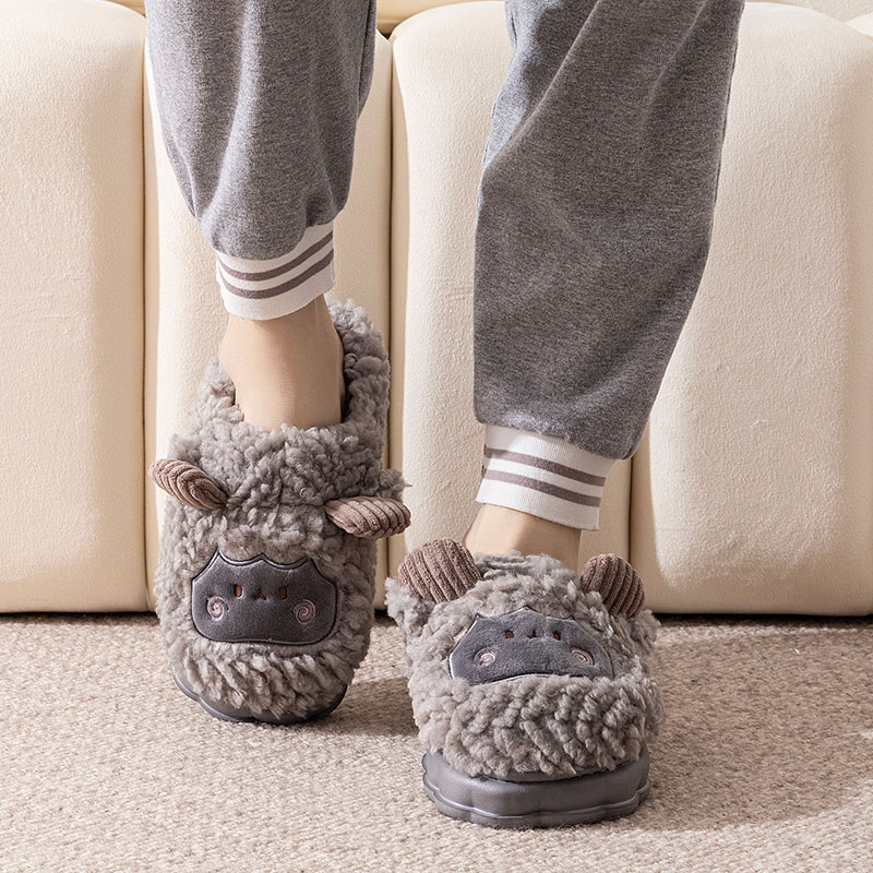卡通小羊绒保暖包头棉拖鞋
