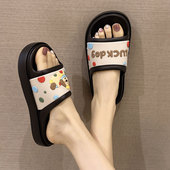 一字拖女夏季 室内居家浴室防滑踩屎感软底可爱斑点小狗凉拖鞋 外穿