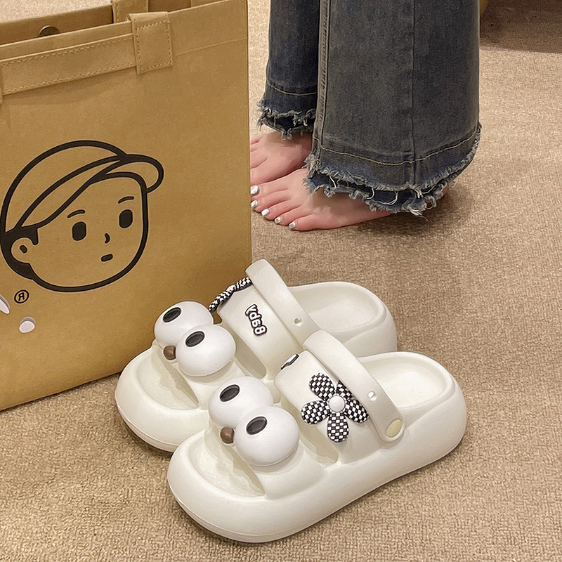 凉拖鞋女夏季时尚外穿可爱大眼睛防滑踩屎感厚底增高两穿沙滩凉鞋