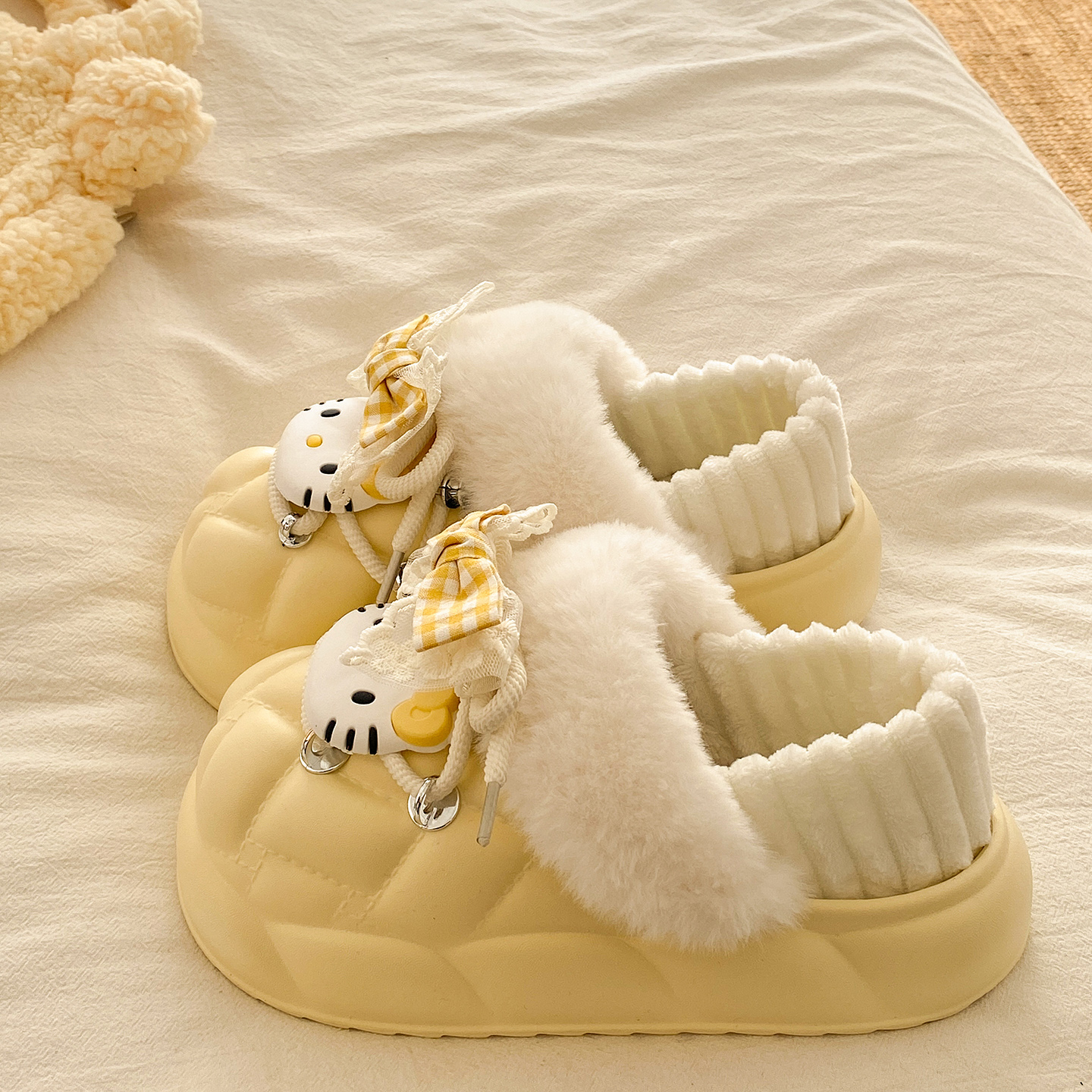 可爱kt猫厚底包跟毛毛棉拖鞋