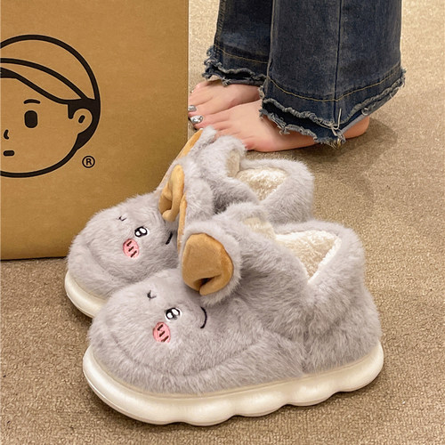 可爱兔子毛绒高帮包跟棉鞋