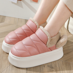 2025包跟新款厚底pu皮棉拖鞋女防水室内居家情侣保暖冬季外穿棉鞋