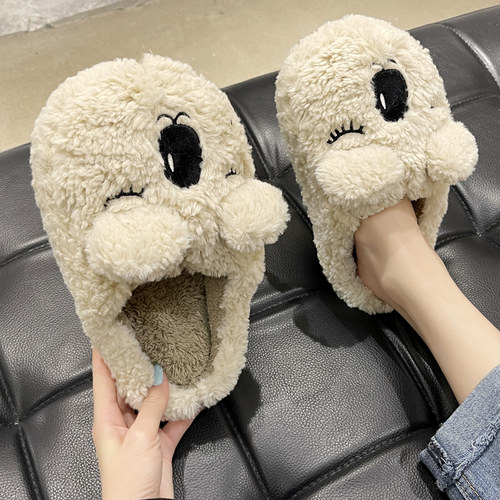 秋冬天保暖防滑可爱卡通棉拖鞋