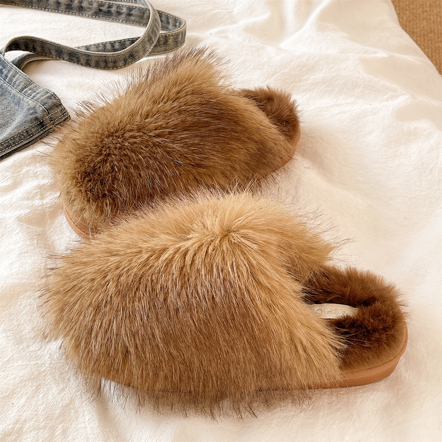 时尚简约包头长毛绒棉拖鞋