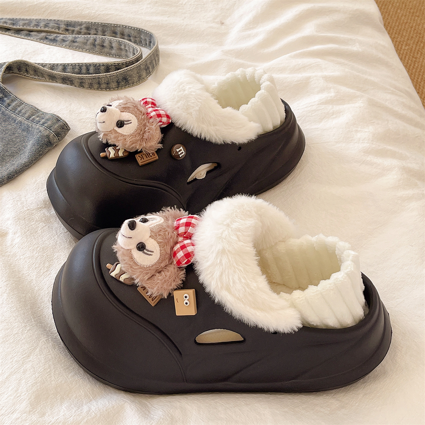 可拆卸毛毛防水包跟棉拖鞋