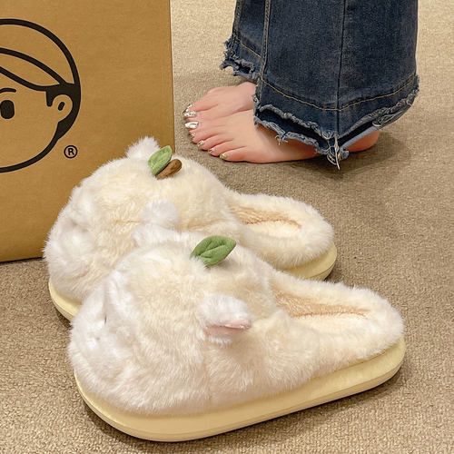 可爱苹果小狗厚底保暖棉拖鞋