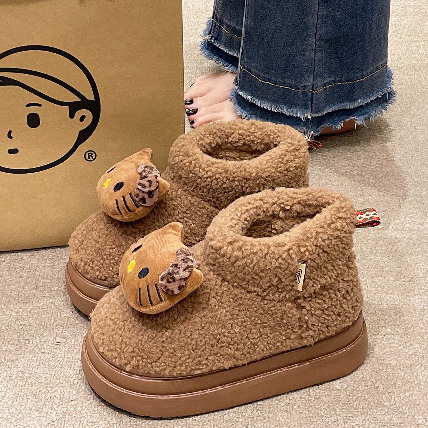 包跟棉鞋女冬季外穿高帮防滑棉靴厚底加绒加厚保暖可爱小熊雪地靴,女鞋,毛毛鞋,淘宝优惠券,粉丝福利购,淘宝优惠卷