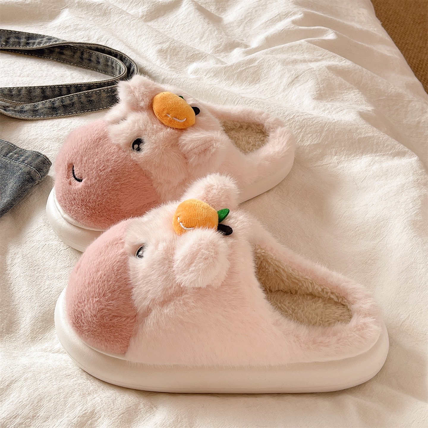 可爱水豚噜噜保暖包头棉拖鞋