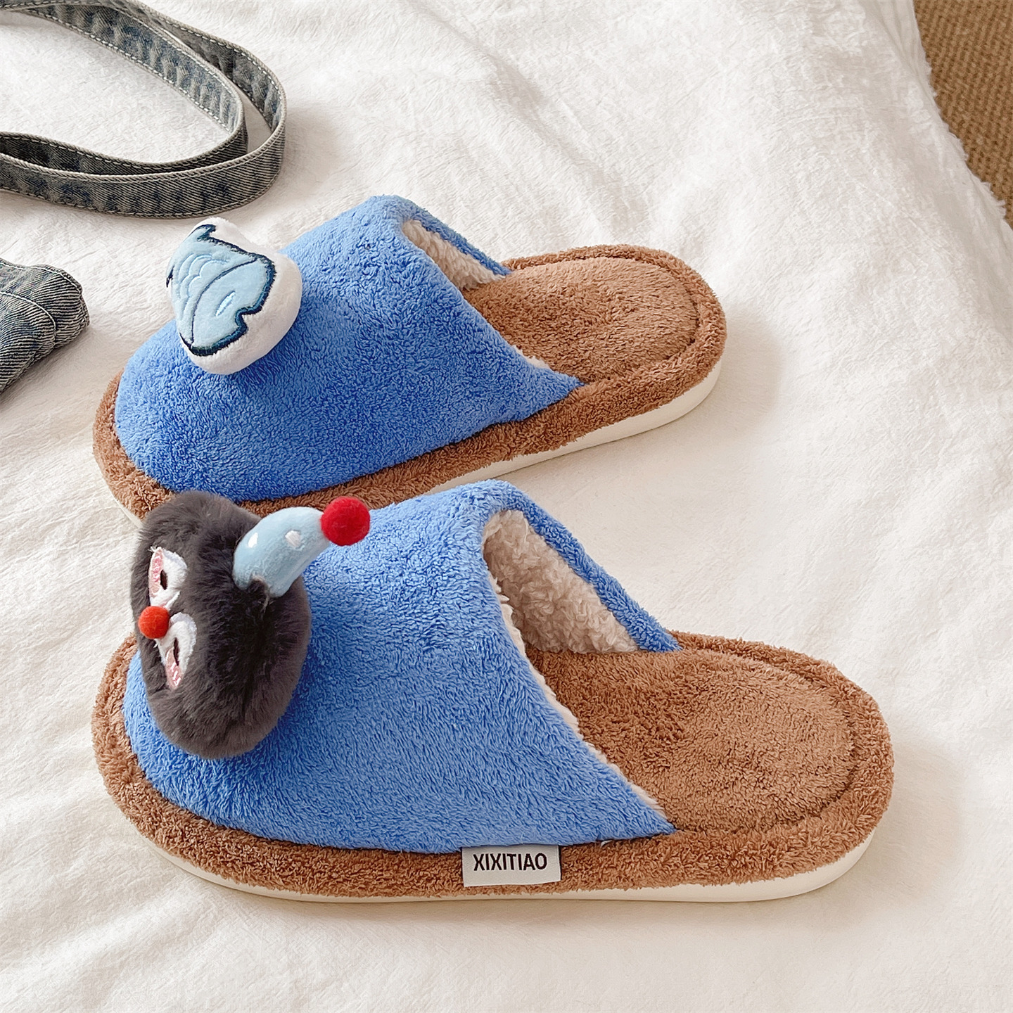 可爱企鹅小鱼软底保暖棉拖鞋