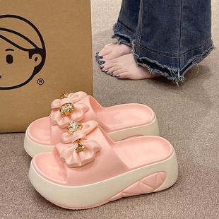 松糕厚底坡跟一字拖女夏季 外穿时尚 蝴蝶结增高家居室内防滑凉拖鞋