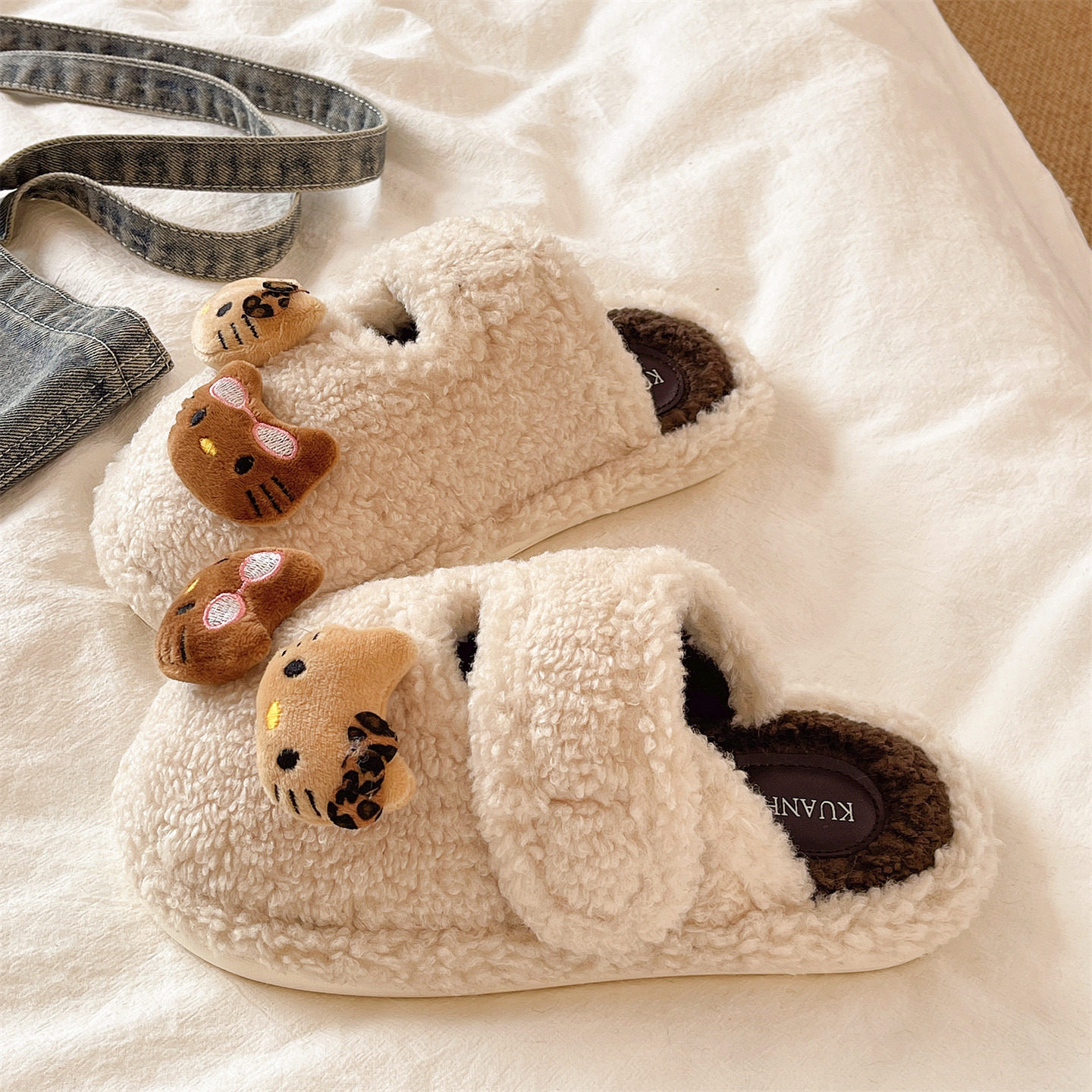 包头毛毛拖鞋女士冬季可爱猫咪居家室内加绒保暖防滑魔术贴棉拖鞋,女鞋,毛毛鞋,淘宝优惠券,粉丝福利购,淘宝优惠卷