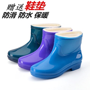 秋冬季保暖雨鞋女中筒雨靴低筒防滑防水靴塑胶加棉鞋短筒绒棉水鞋