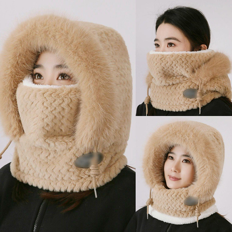 加厚毛绒帽子围巾一体女2025
