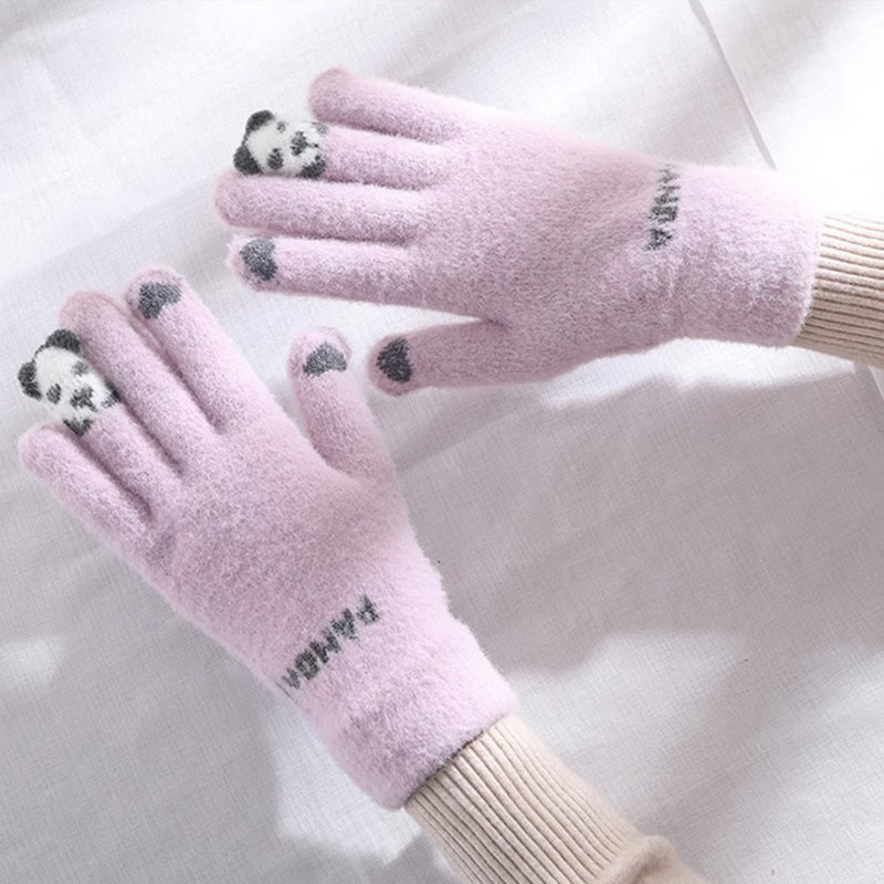 毛线手套女冬季可爱可触屏加绒加