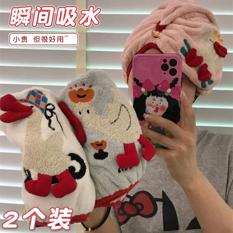 可爱卡通大嘴鸭干发帽加厚吸水速干套头包头巾新款女式洗头发浴帽