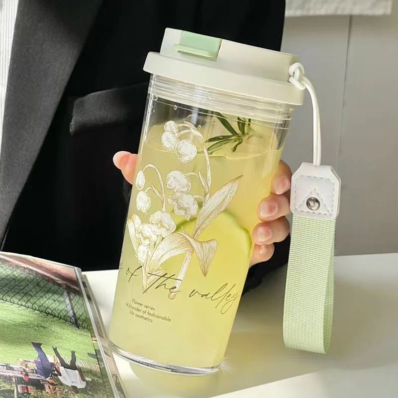 夏季新款铃兰花大容量吸管杯