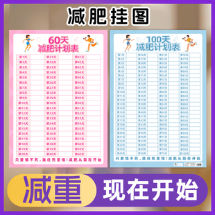 减肥打卡记录表瘦身时间计划监督减肥自律神器激励提醒贴纸60天100天减肥自律励志墙贴健身运动励志日历