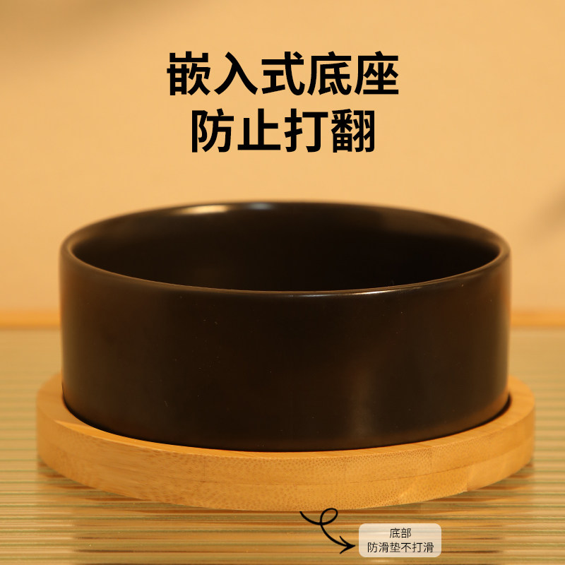 猫碗陶瓷猫食盆宠物碗狗碗喝水碗粮碗猫咪饭碗不易打翻黑碗大容量