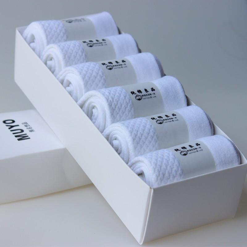 礼盒装六双纯棉白色袜子男士中筒袜男商务透气吸汗防臭袜秋冬厚款