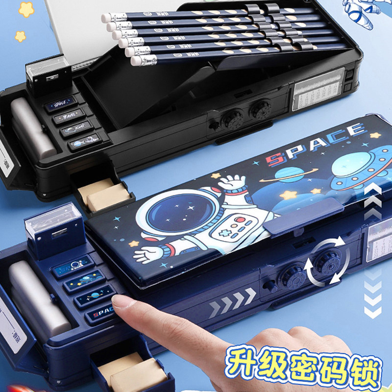 多功能文具盒密码锁自动铅笔盒双层大容量男孩款机关变形儿童笔盒女小学生塑料带锁男生女童幼儿园收纳铅笔盒,文具电教/文化用品/商务用品,文具盒,淘宝优惠券,粉丝福利购,淘宝优惠卷