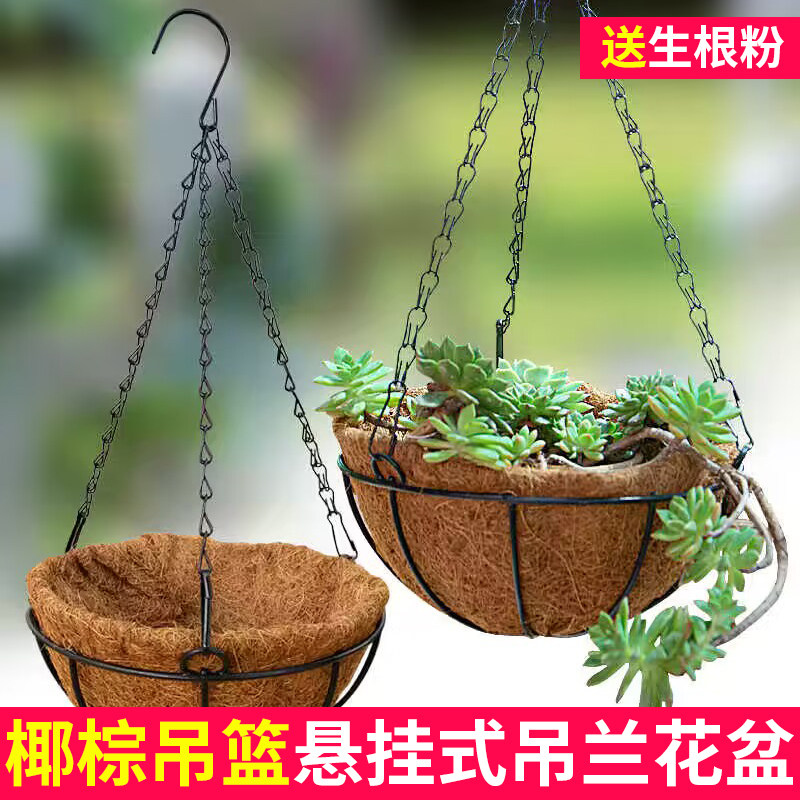 椰棕吊篮花盆悬挂式吊兰花盆创意吊挂专用挂钩黄金葛多肉垂吊壁挂