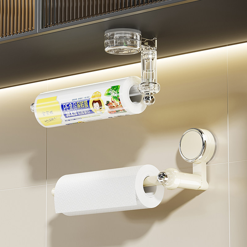 吸盘厨房纸挂架免打孔一次性抹布保鲜膜置物