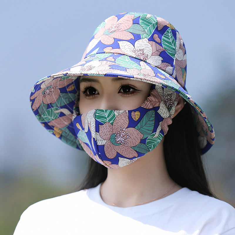 夏季新款遮阳帽子防晒口罩一体遮脸户外太阳帽干农活用采茶帽女