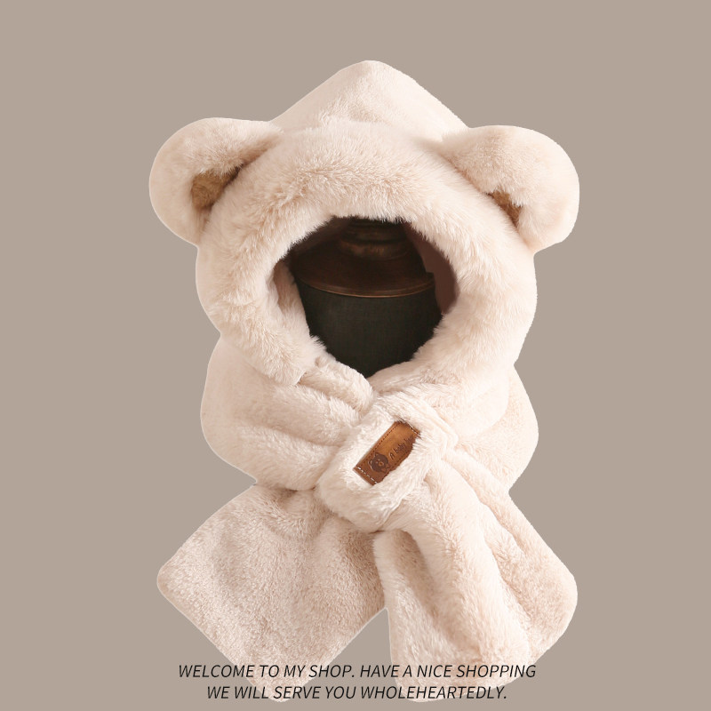 2024冬季新款帽子围巾一体女