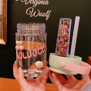 成人塑料杯子便携 简约水杯女生高颜值茶水分离泡茶吸管杯2025新款