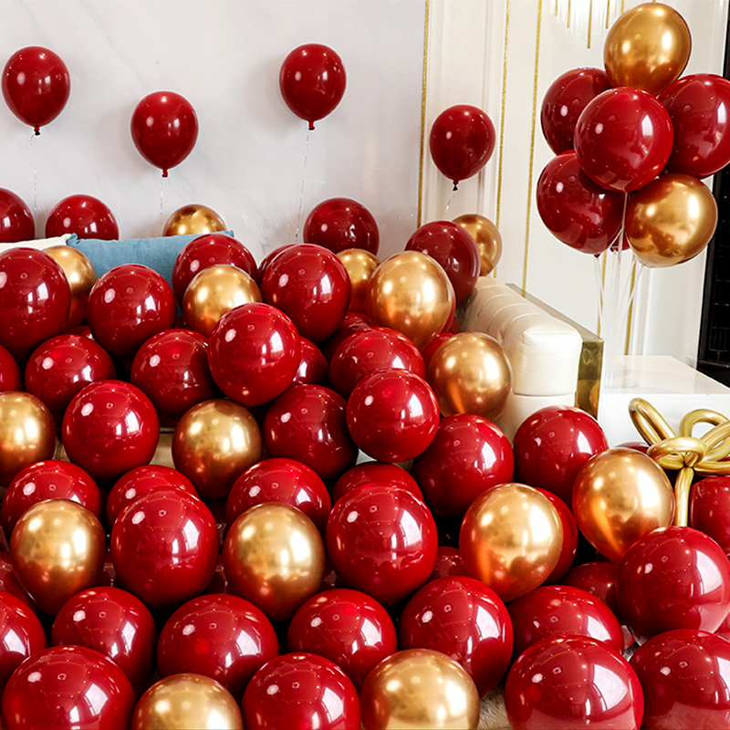 红色气球装饰石榴红金属金色高级感婚房结婚订婚场景布置批发