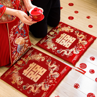 结婚跪垫一对坐福垫新婚新郎新娘磕头敬茶改口婚礼用的红色喜垫子