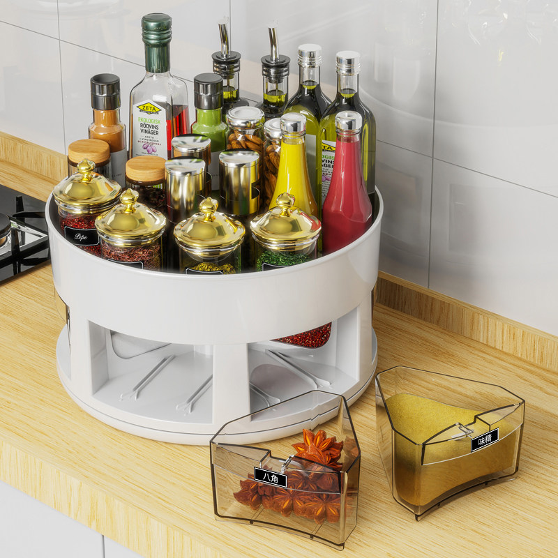 厨房旋转调料盒一体多格调味料佐料收纳台面调料油盐酱醋瓶置物架,厨房/烹饪用具,调料置物架,淘宝优惠券,粉丝福利购,淘宝优惠卷