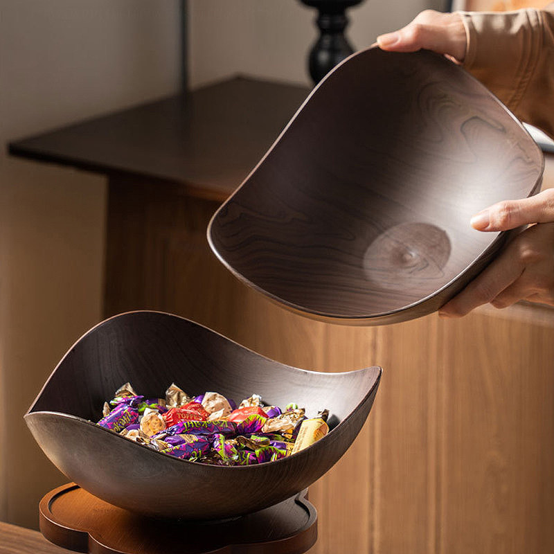 加大号仿木纹水果盘客厅家用茶几零食干果摆放盘轻奢高档收纳盘