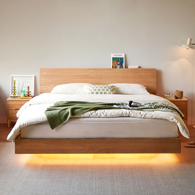 林氏家居全实木床1米5床架佛山家具家用原木双人主卧大床林氏木业