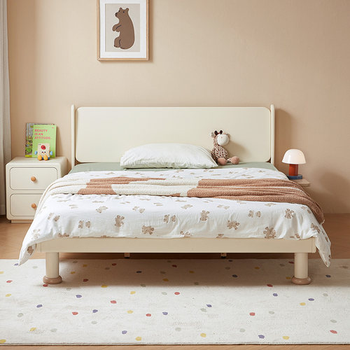 林氏奶油风全实木女孩公主儿童床