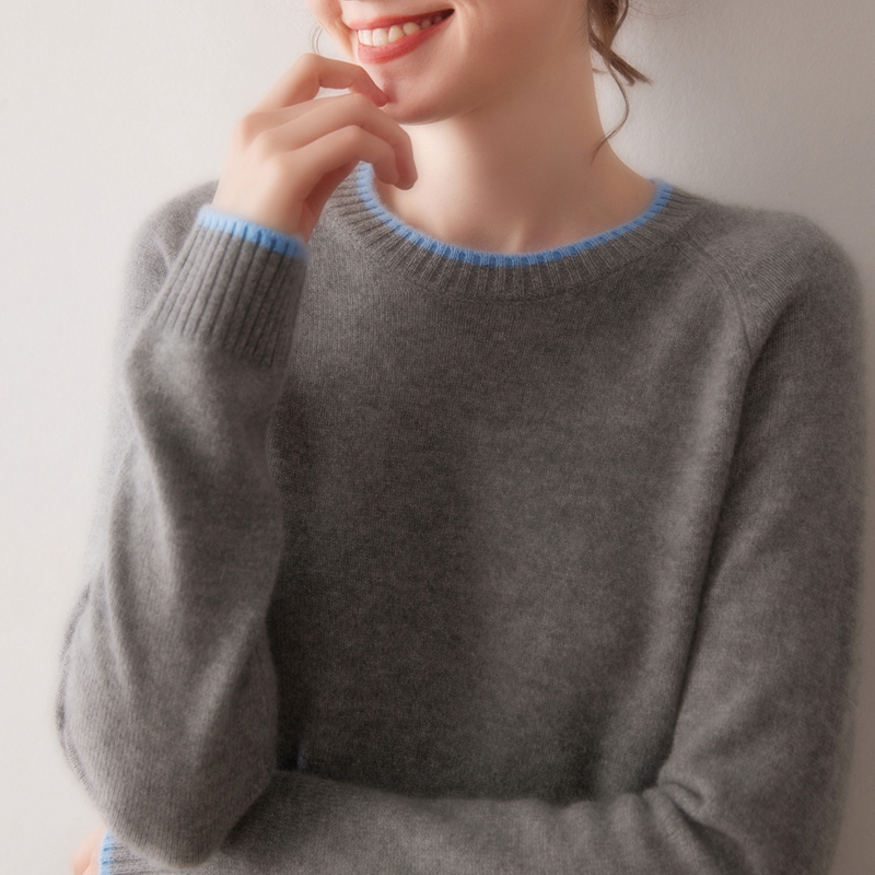 100%纯山羊绒衫女圆领宽松高级感