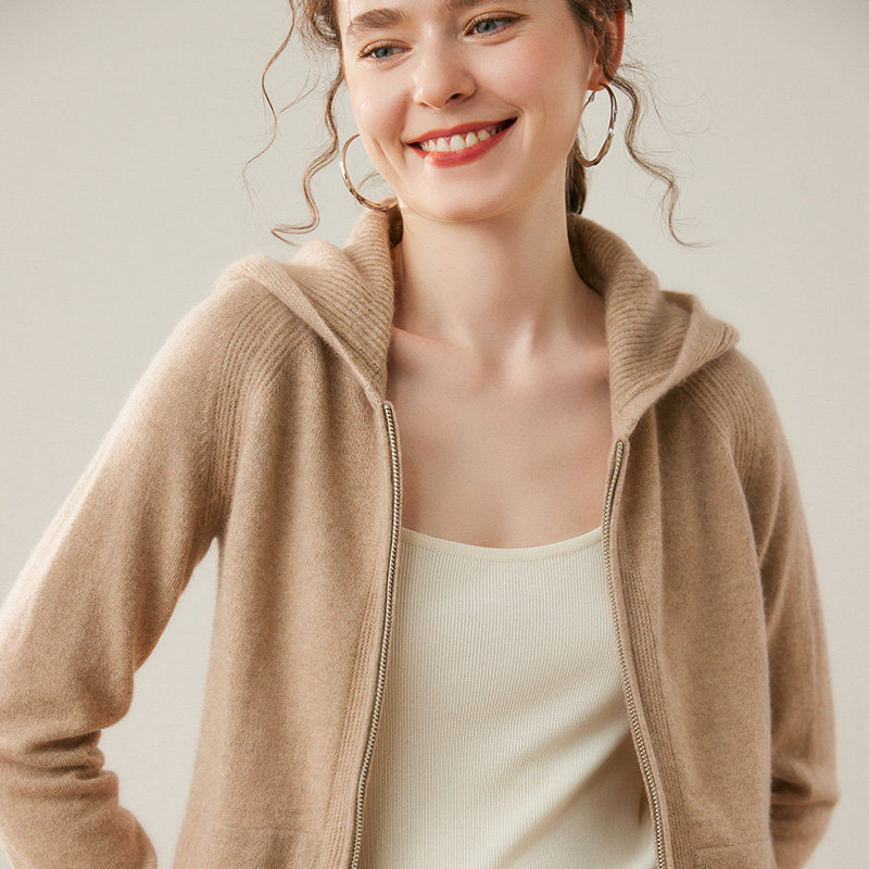 山羊绒开衫女拉链帽衫秋冬新款纯色连帽毛衣宽松显瘦高级感针织衫,女装/女士精品,羊绒衫,淘宝优惠券,粉丝福利购,淘宝优惠卷