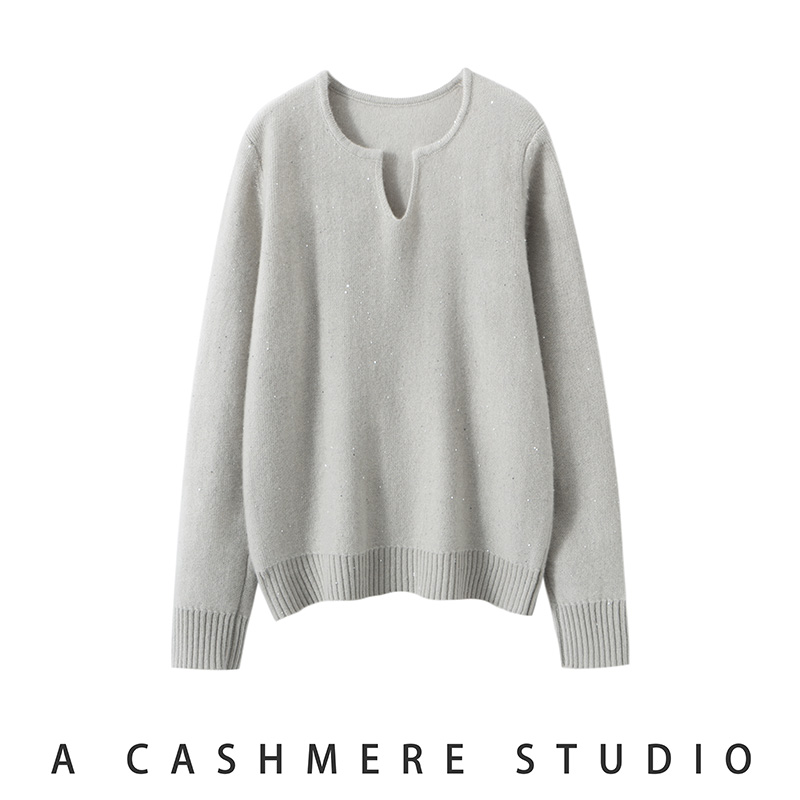 小山羊绒衫女V领亮片宽松毛衣