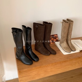 HZ2实拍复古绒面内增高长靴女2025秋冬新款百搭休闲马丁靴骑士靴