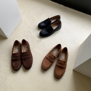 Ali Lover女鞋反绒皮乐福鞋女一脚蹬百搭通勤休闲小皮鞋