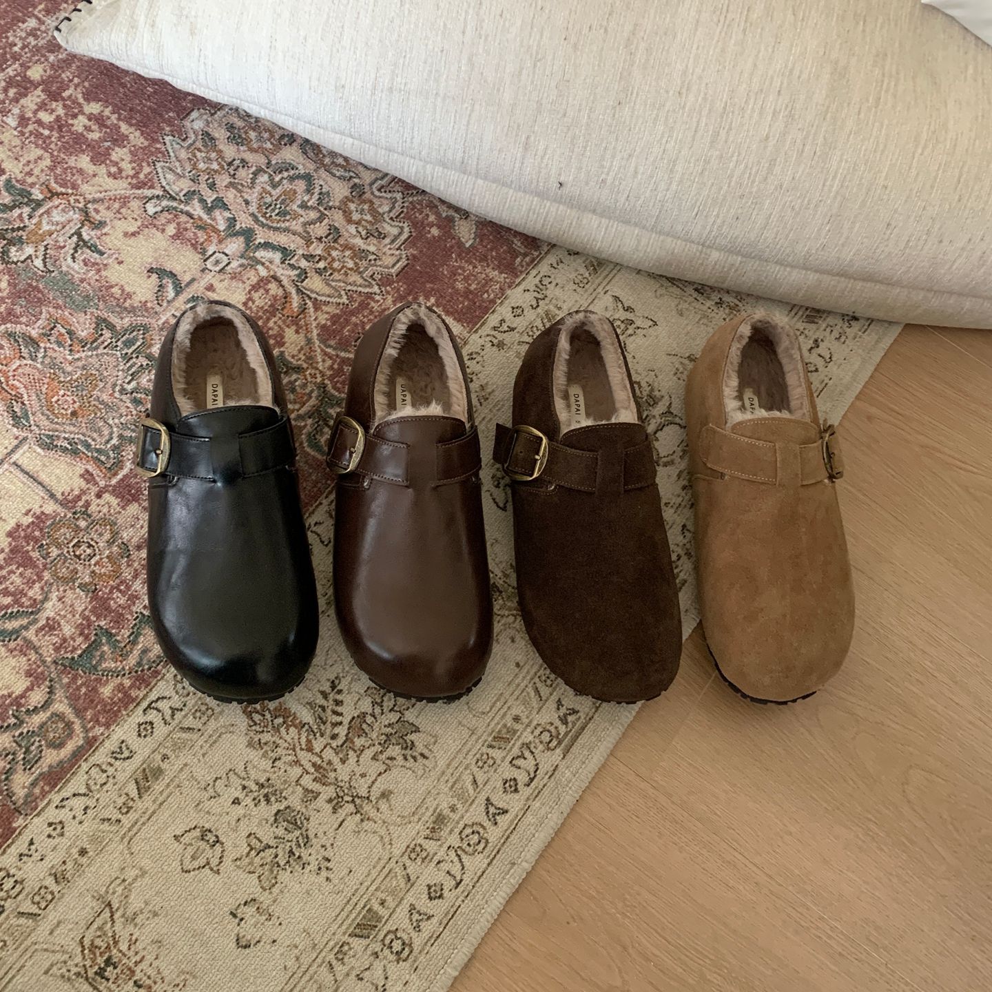 加绒保暖勃肯鞋女皮带扣单鞋圆头