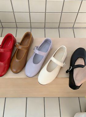 BEILIXUAN韩版简约一字带玛丽珍鞋女浅口平底软皮搭扣芭蕾舞单鞋