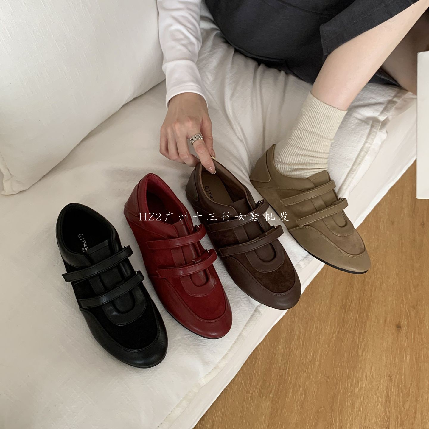 HZ2实拍复古休闲玛丽珍鞋女2025秋冬新款魔术贴圆头百搭平底单鞋