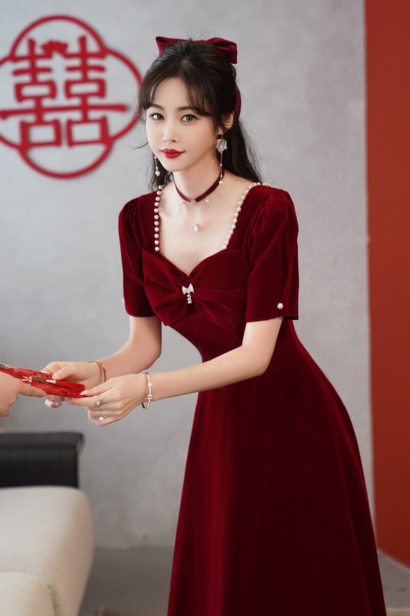 敬酒服新娘2023夏酒红色结婚订婚回门气质礼服连衣裙女平时可穿秋