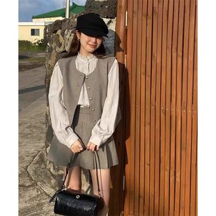 初秋季2023新款女早秋茶系穿搭高级感小香风法式气质连衣裙子套装