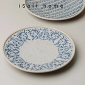 手作鸢尾花盘子.粗陶青花盘早餐盘家用菜盘甜品点心盘复古 出丹麦