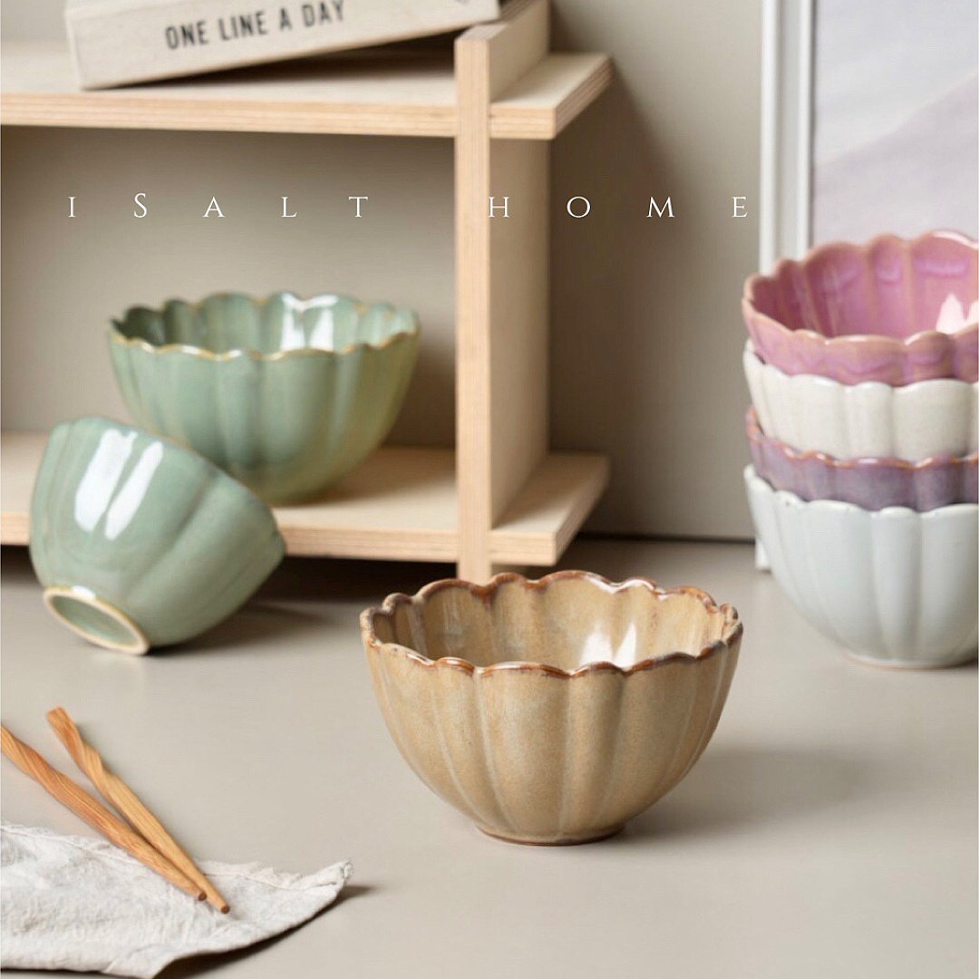 窑变花瓣莲花陶瓷碗甜品碗